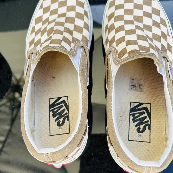 Vans Brown and White Checkered Sneakers Slip-On - Picture 4 of 7